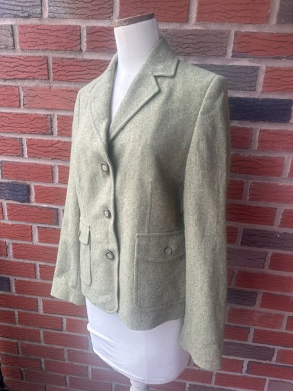 LL Bean Vintage Celadon Tweed Wool Silk Blazer Jacket - Medium - Classic